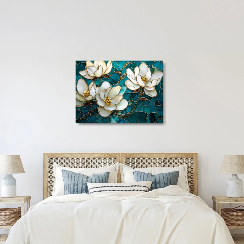 Tablou pe sticlă - Vitraliu cu magnolie (70x50 cm)