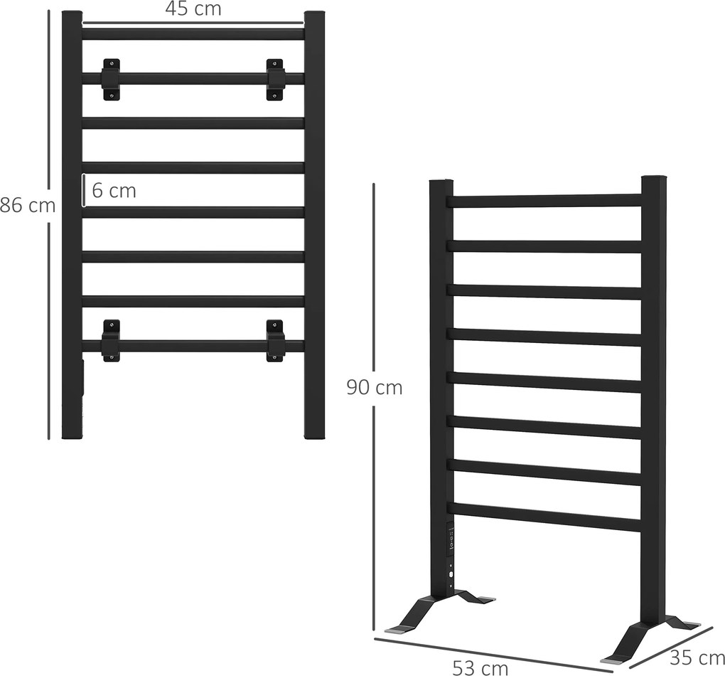 HOMCOM Uscător Electric de Prosoape, Cuier Încălzit cu 8 Bare și Temporizator de 2 sau 4 Ore, 53x35x90 cm, Negru | Aosom Romania