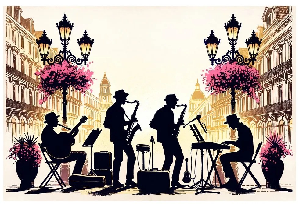Tablou trupă de jazz pe străzi