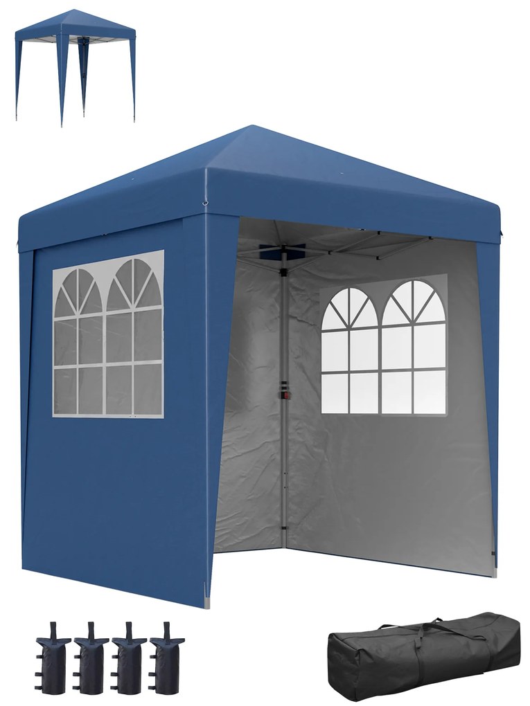Outsunny Tonela barnum de grădină pop-up pliantă reglabilă în înălțime protecție UV 30+ 3 pereți laterali albastru închis | Aosom Romania