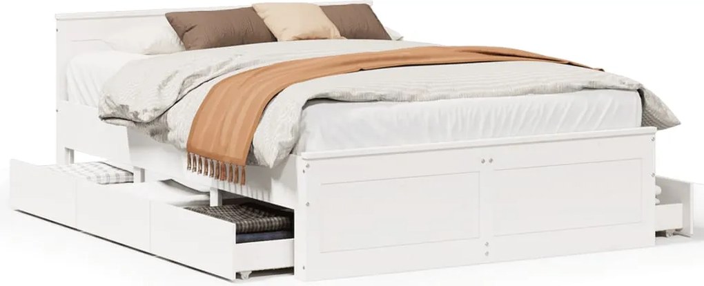 vidaXL Cadru pat fără saltea/cu tăblie, alb, 140x200cm, lemn masiv pin