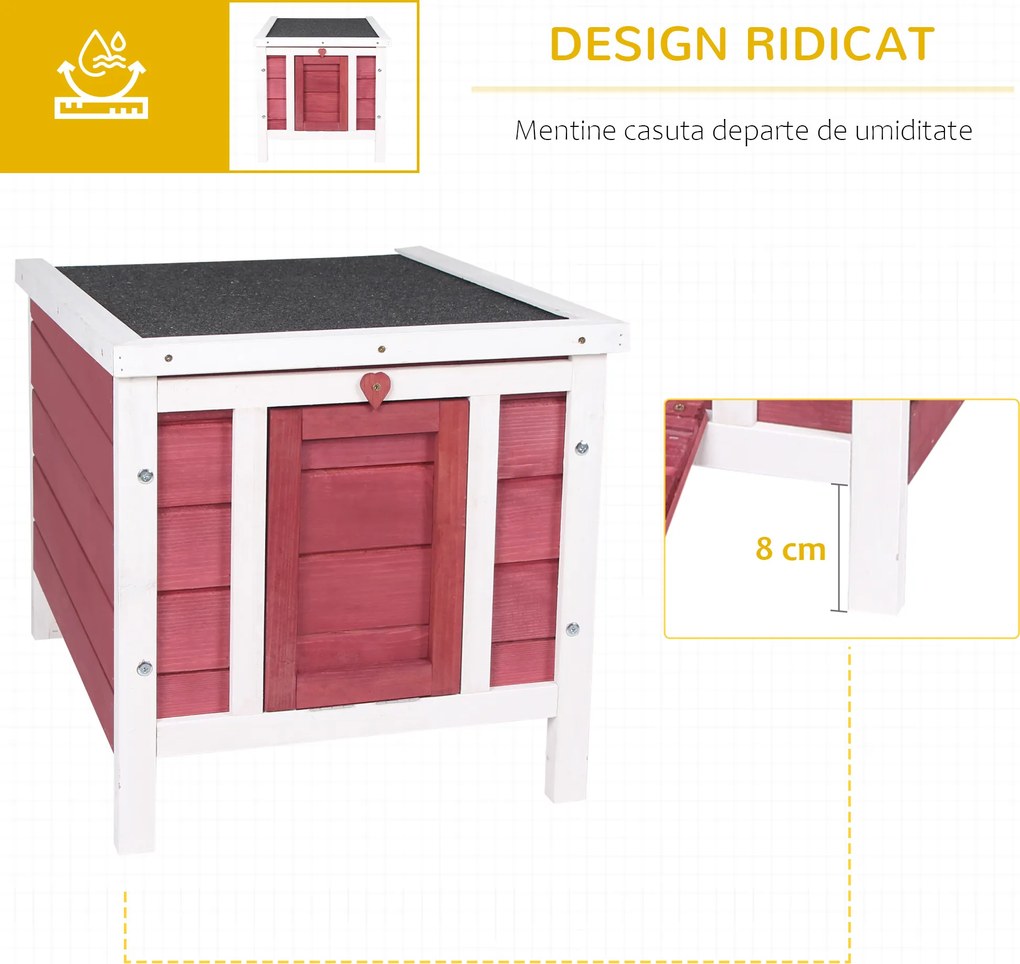 PawHut Colivă Lemn Exterior pentru Rozătoare, Acoperiș și Rampa Reglabilă, 42x51x43cm, Roșu | Aosom Romania