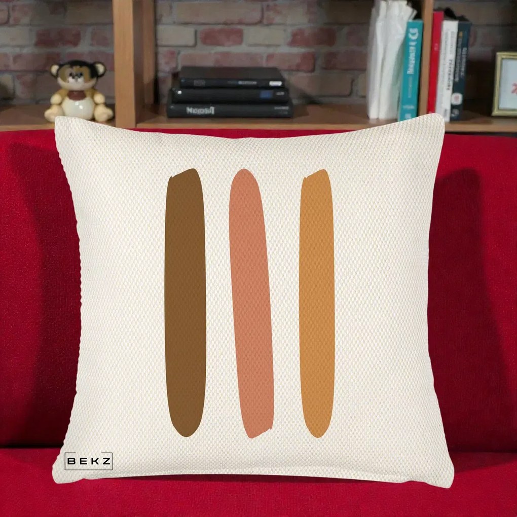 Perna Decorativa Abstract Linii Terracotta, 40x40 cm, Crem Reliefat, Husa Detasabila, Perna Inclusa, BEKZ®
