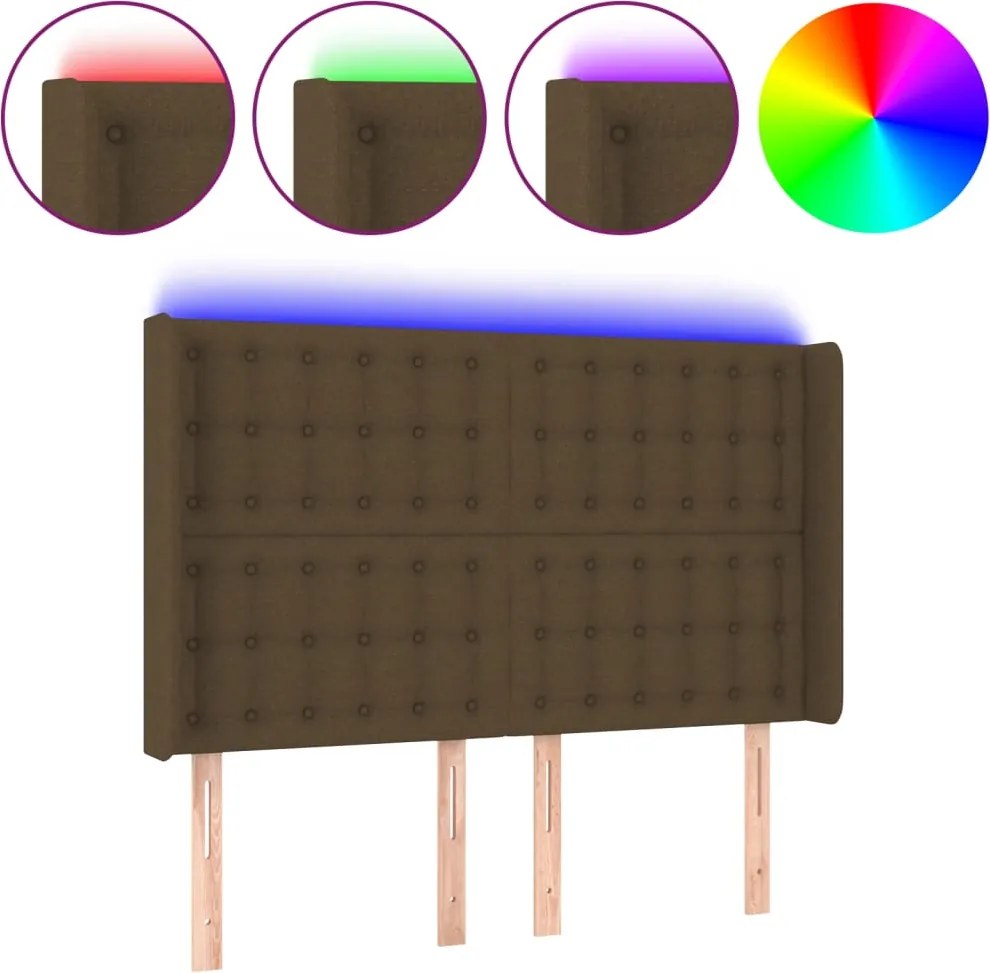 vidaXL Tăblie de pat cu LED, maro închis, 147x16x118/128 cm, textil