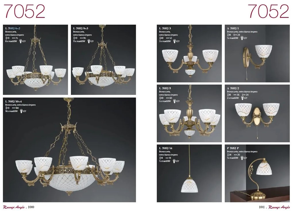 Aplica de perete clasic design italian din alama, sticla 7052 RA-A. 7052/1