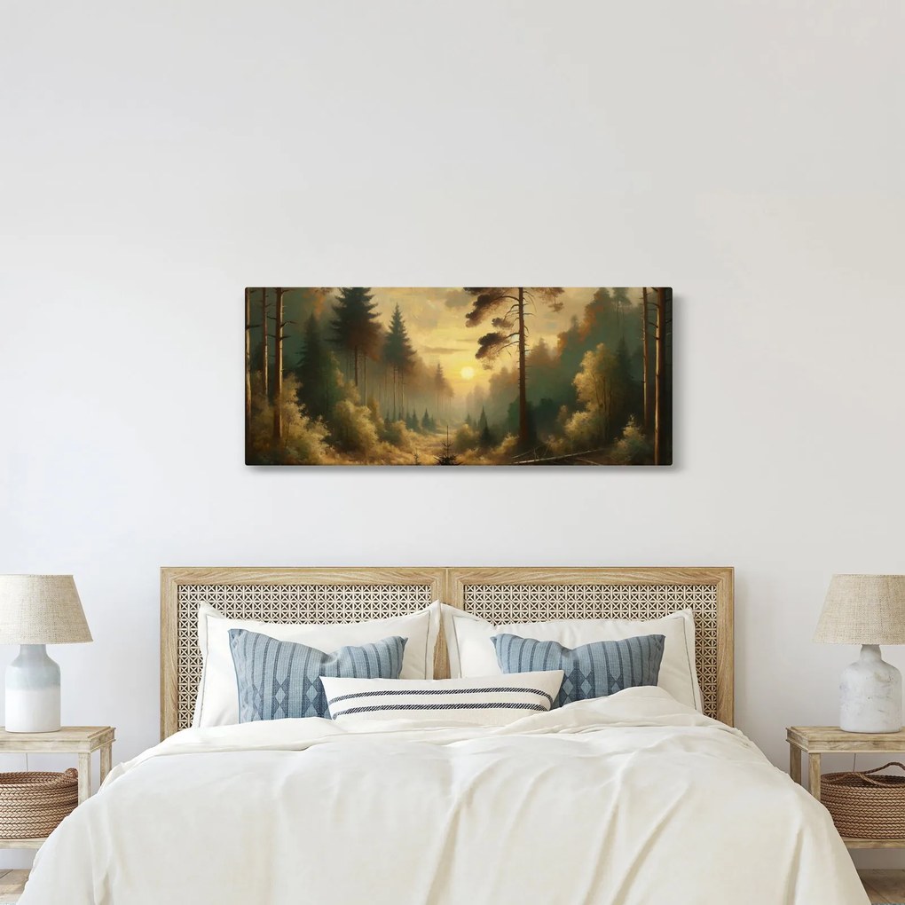 Tablou - Soare strălucind prin pădure (120x50 cm)