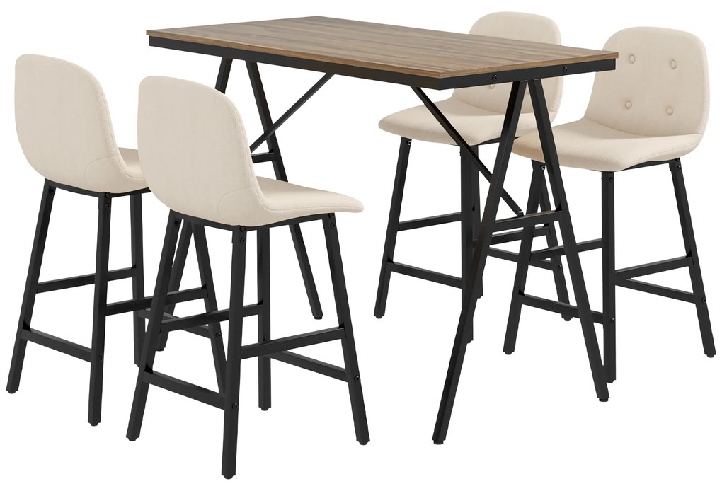 HOMCOM Set de bar format din 5 piese, masă și 4 scaune, tapițerie cu buton, spumă groasă, design cu aspect de in, bej | Aosom Romania