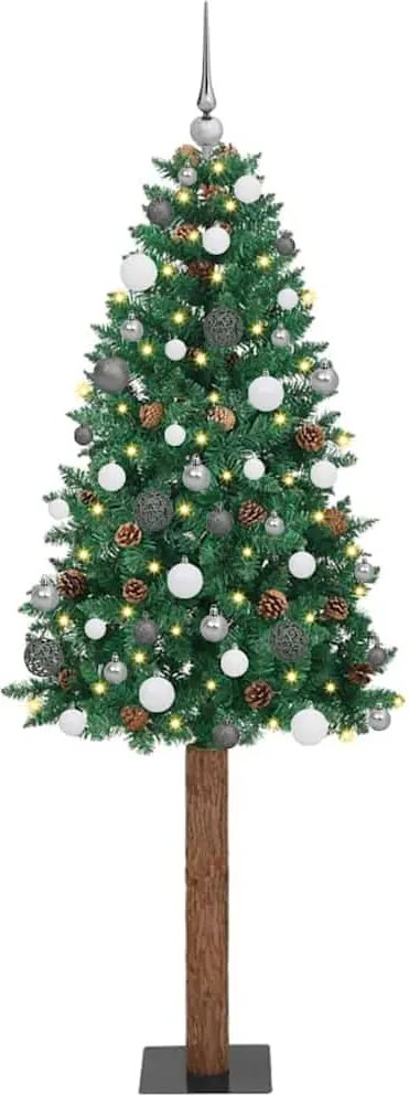 vidaXL Brad de Crăciun subțire Verde 210 cm PVC și lemn de PIN masiv