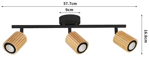 Brilagi - Spot MODERN WOOD, 3xGU10/8W/230V, lemn de cauciuc, negru