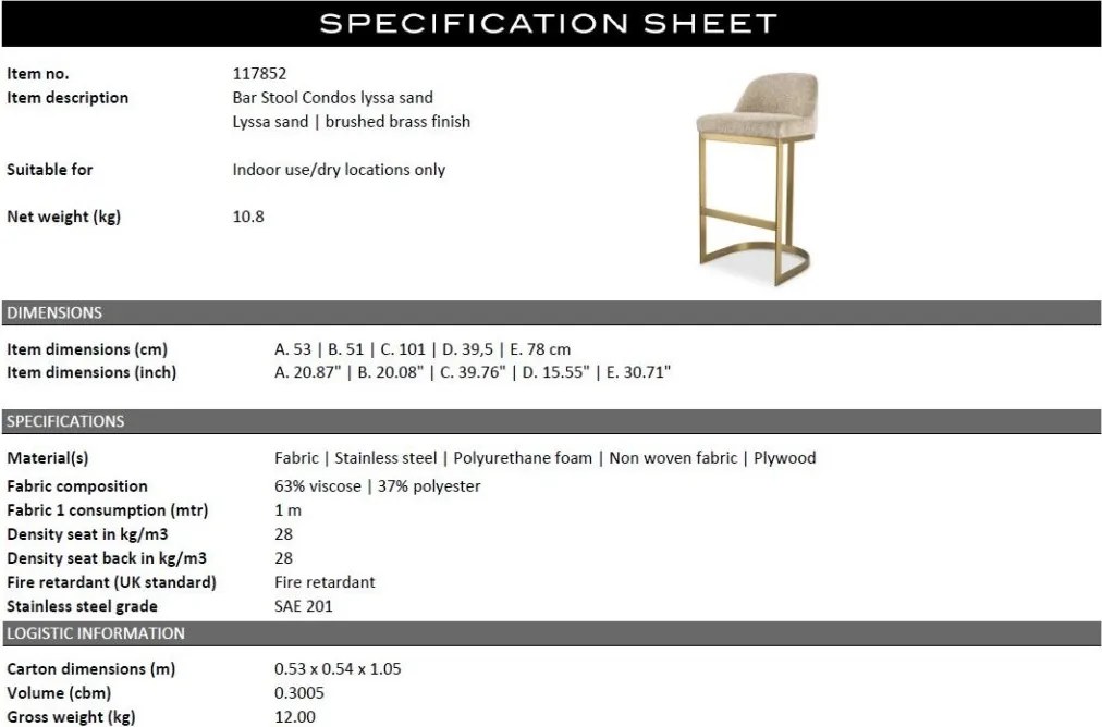 Scaun de bar design LUX, Bar Stool Condos sand