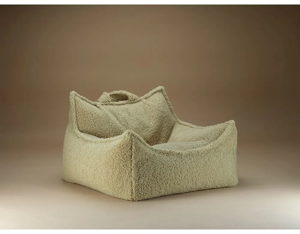 Fotoliu puf pentru copii verde cu tapițerie din țesătură bouclé Chair – Wigiwama