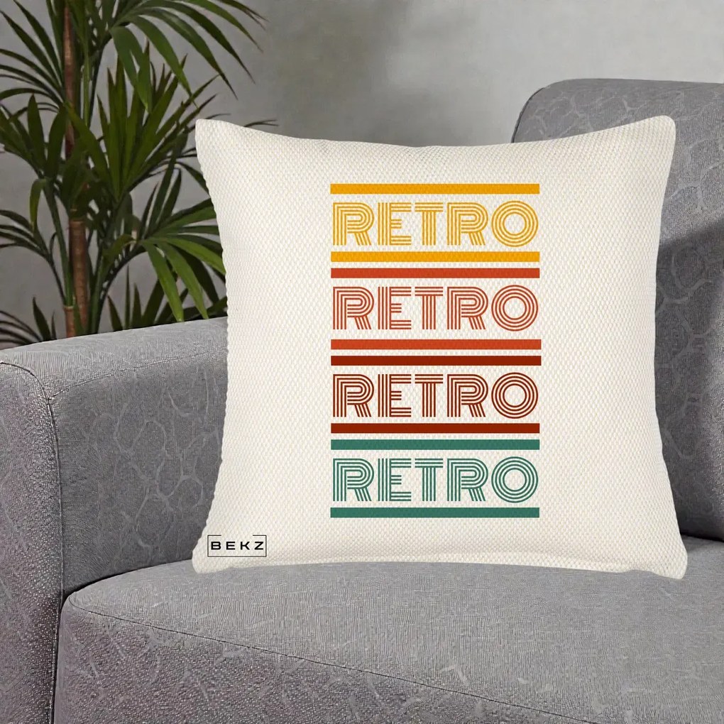 Perna Decorativa RETRO Text Multicolor, 40x40 cm, Crem Reliefat, Husa Detasabila, Perna Inclusa, BEKZ®