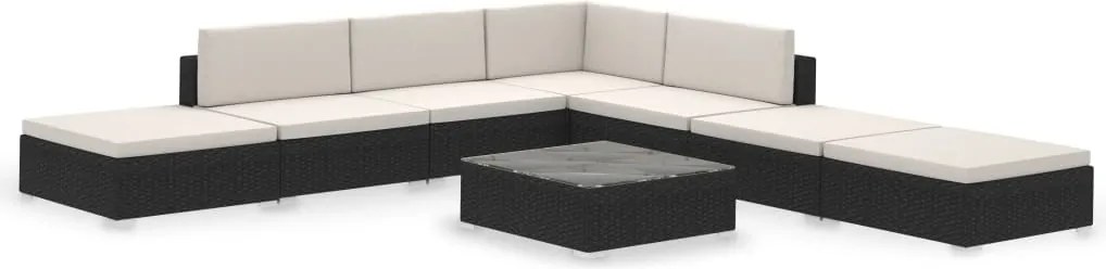 vidaXL Set mobilier de grădină cu perne, 8 piese, negru, poliratan