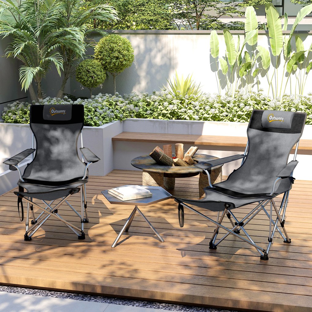 Outsunny Set de 2 Scaune de Camping Pliabile cu Suport pentru Picioare Detașabil, 82x100x88 cm, Negru | Aosom Romania
