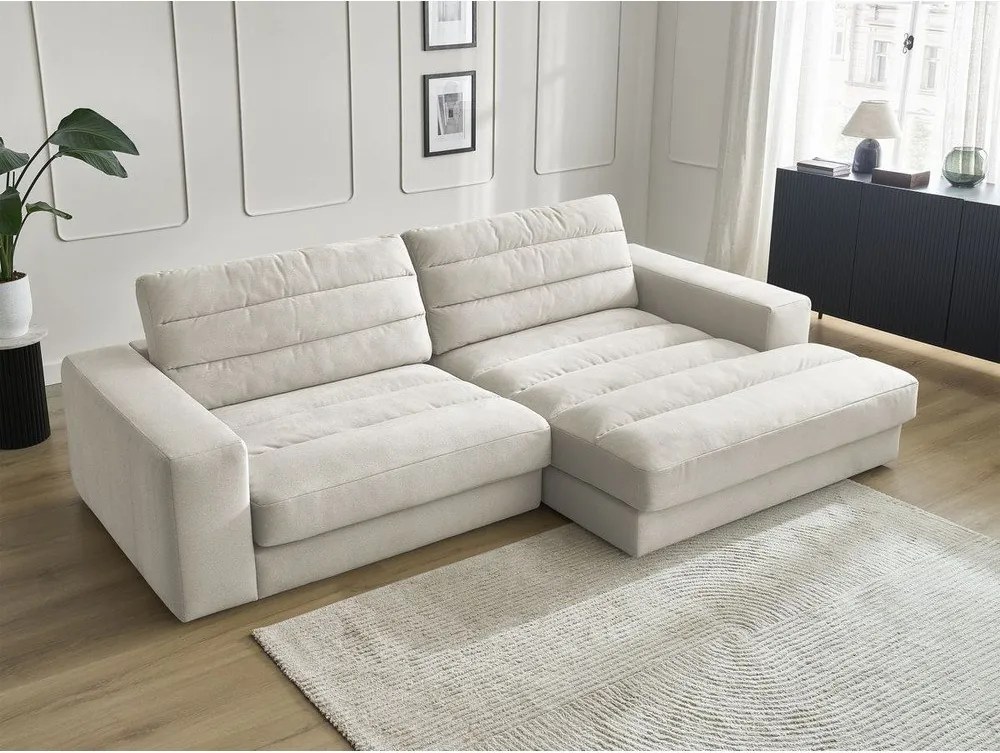 Colțar bej cu tapițerie din catifea (cu colț pe partea dreaptă/cu șezlong) Sierra – Bobochic Paris