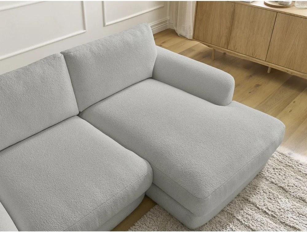 Colțar gri deschis cu tapițerie din țesătură bouclé (cu colț pe partea dreaptă/cu șezlong) Leonore – Bobochic Paris