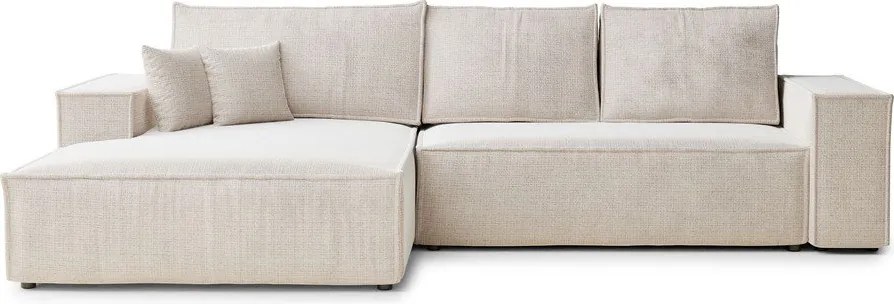 Colțar crem extensibil/cu spațiu de depozitare cu tapițerie din chenille (cu colț pe partea stângă/cu șezlong) Maze – Maison de Rêve