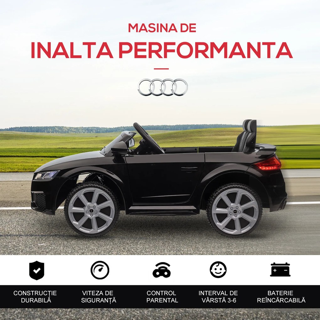 HOMCOM Masina Electrica pentru Copii AUDI TT, Auto Electrica pentru Copii 3-5 Ani cu Telecomanda, USB, Portiere care se deschid si Faruri LED, Negru