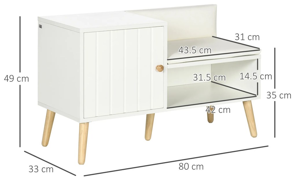 HOMCOM Bancă Dulap pentru Pantofi cu Scaun Căptușit, Raft Deschis și Dulăpior, 80x33x49 cm, Alb | Aosom Romania