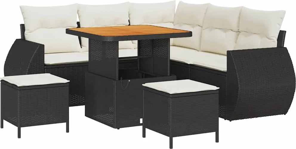 vidaXL Set de canapele pentru grădină 8 pcs Negru și Crem poliratan