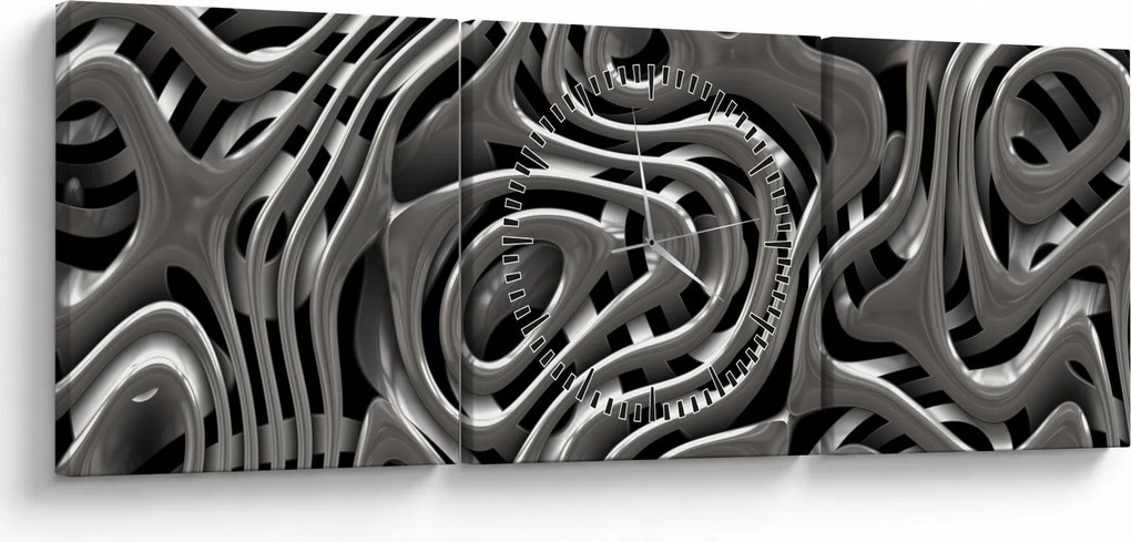 Tablou - Abstractizare metalică (cu ceas) (90x30 cm)
