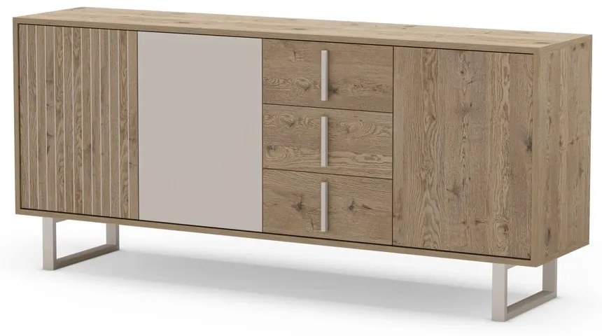 Comodă gri/în culoare naturală joasă cu aspect de lemn de stejar 180x80 cm Millay – Marckeric