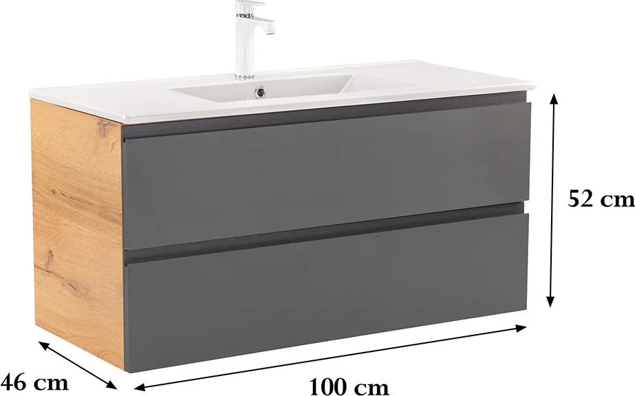 Vario Pull 100 dulap de bază cu chiuvetă stejar-antracite