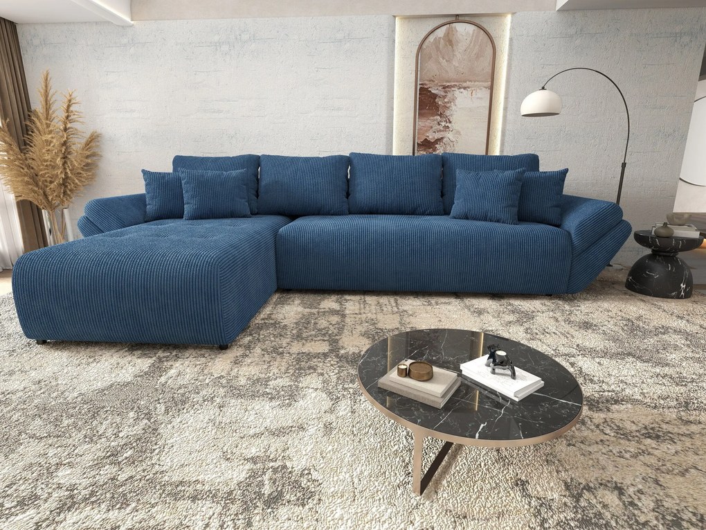 Colțar extensibil dumonde cu ladă de depozitare si sezut confortabil din spuma high-density, Berlin XL Zoom Blue 350x185 cm