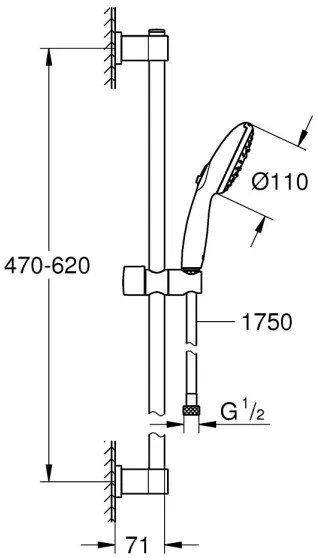 GROHE 26032001 - Set de duș VITALIO START 110, 600 mm, crom lucios