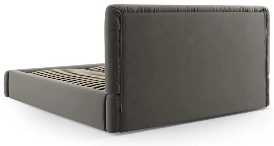 Pat matrimonial gri tapițat cu spațiu de depozitare cu somieră 140x200 cm Colonel – Cosmopolitan Design