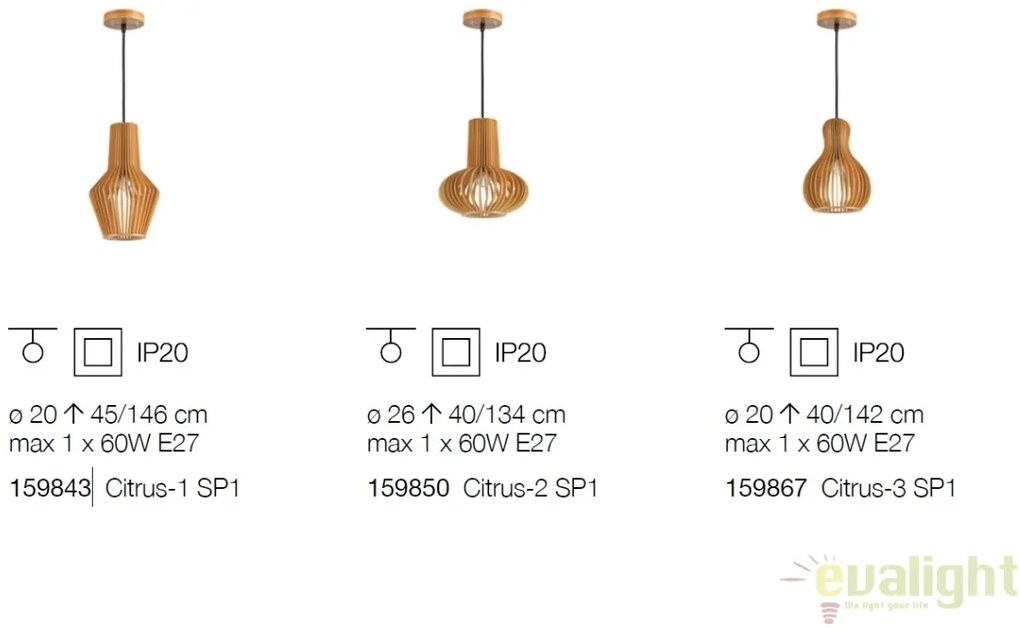 Lustra lemn design natural CITRUS-3 SP1 159867