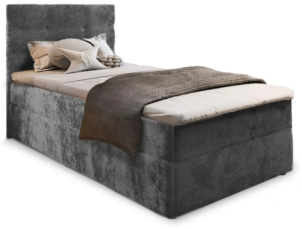 Pat boxspring tapițat GLORIEN VELVET 90x200 cm gri Saltea: Matrace Bonell pružinová