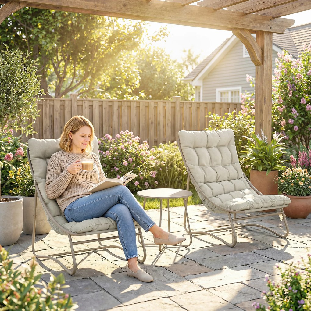 Outsunny Set de grădină 3 piese cu 2 scaune lounge, masă de cafea și perne pentru exterior, patio, balcon, Gri deschis | Aosom Romania