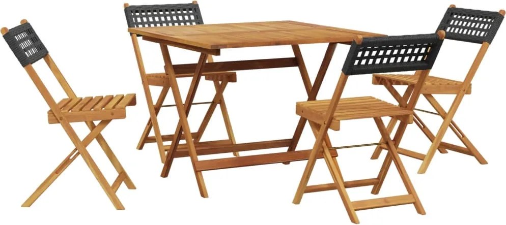 vidaXL Set mobilier grădină, 5 piese, negru, poliratan și lemn masiv