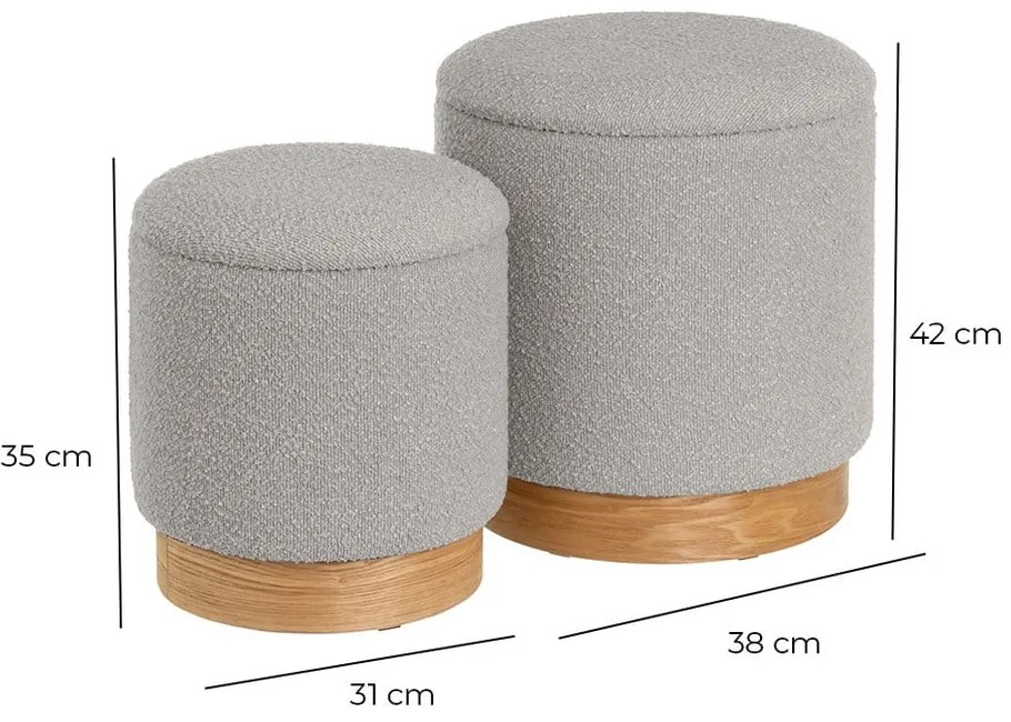 Pufuri gri-deschis 2 buc. cu tapițerie din țesătură bouclé – Casa Selección