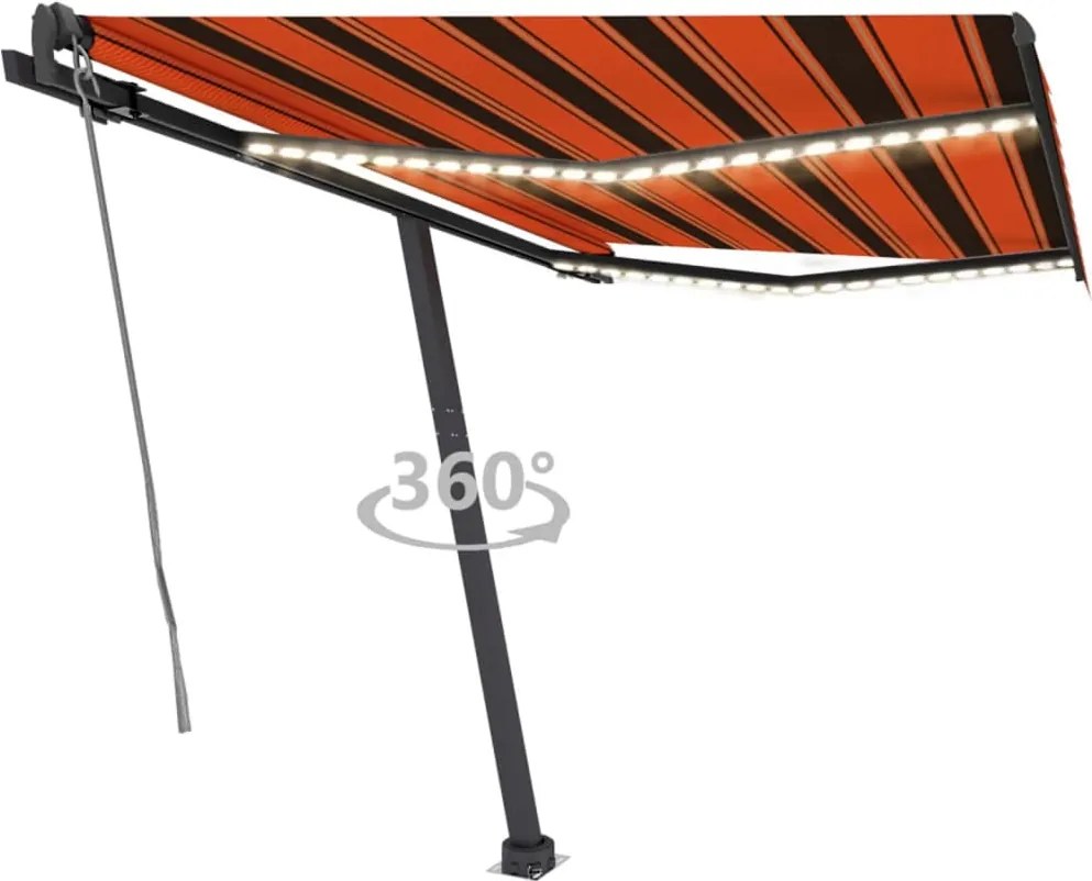 vidaXL Copertină automată senzor vânt&LED, portocaliu&/maro 350x250 cm