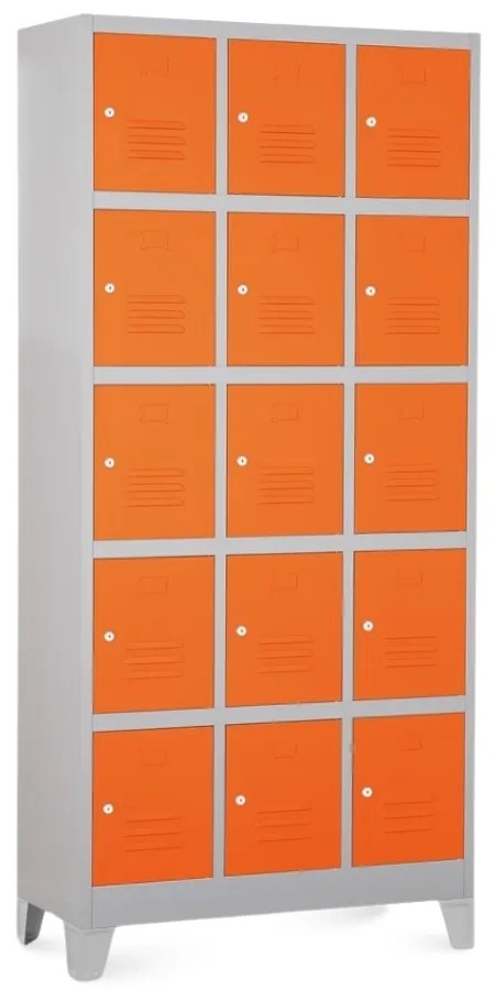 Dulap metalic - 15 cutii, 90 x 40 x 195 cm, picioare fixe, încuietoare cilindrică, portocaliu - ral 2004