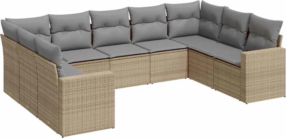 vidaXL Set canapele de grădină, 9 piese, cu perne, bej, poliratan