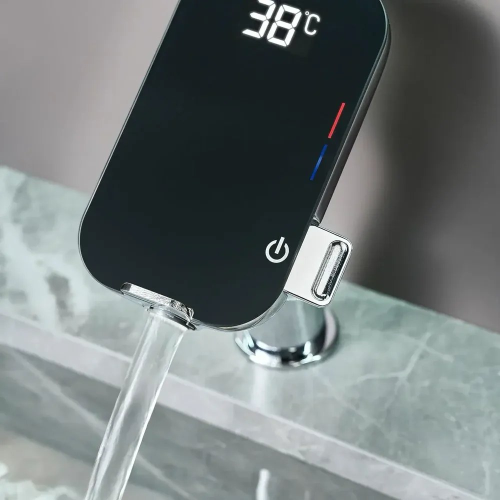 Baterie de baie cu afisaj digital al temperaturii si suport pentru telefon crom, Form Digital Crom lucios