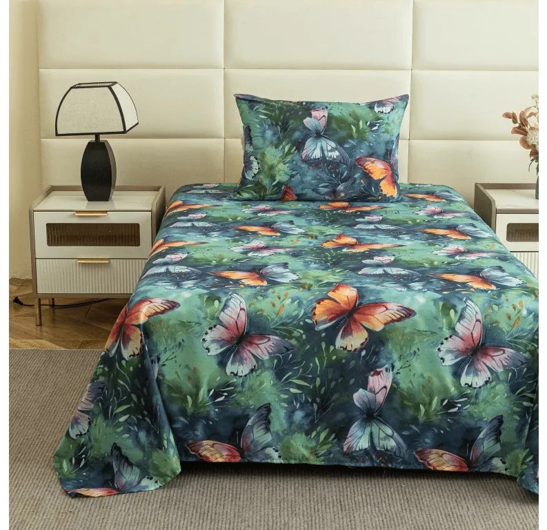 Cearsaf din microfibra 140x240 cm si husa pentru perna 50x70 cm COLORFUL BUTTERFLY, colorat