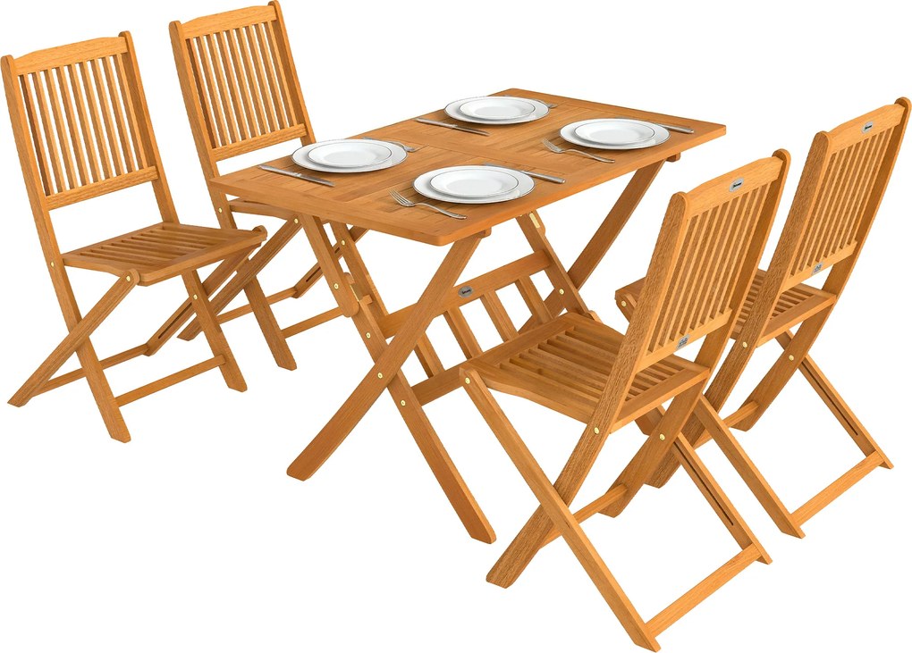 Outsunny Set mobilier de grădină FSC din lemn, set 5 piese pliabil, masă cu 4 scaune pliante, design cu lamele | Aosom Romania