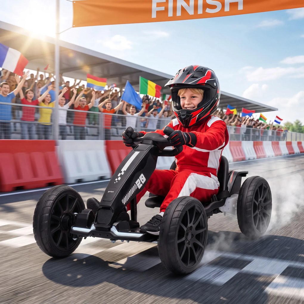 AIYAPLAY Go-Kart Electric pentru Copii 12V cu 2 Motoare, Negru | Aosom Romania