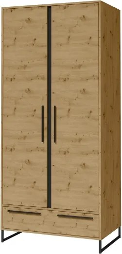 Dulap Two-door ARIA – 90x55x200 cm – Stejar Artisan / Negru