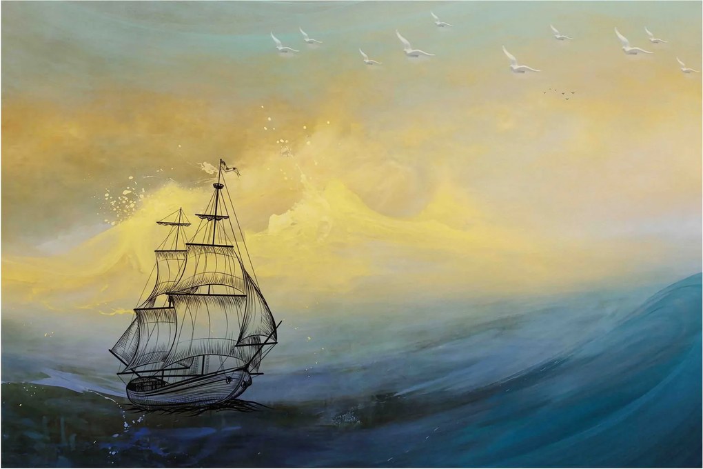 Tablou - Pictură barcă pe mare (90x60 cm)