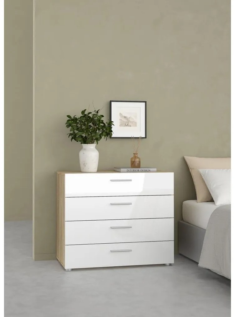 Comodă Pedro III, stejar sonoma / alb lucios