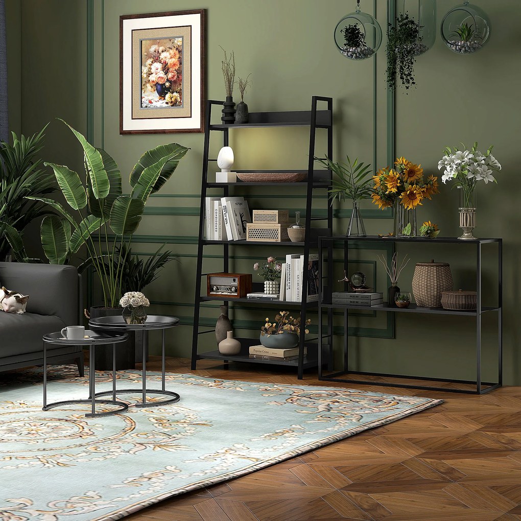 HOMCOM Bibliotecă poliță de depozitare Stil Industrial înclinat 5 Nivele 70L x 35l x 150H cm Negru | Aosom Romania