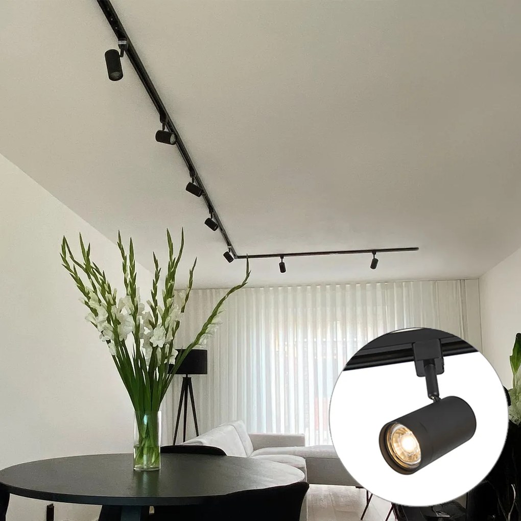 Sistem de iluminat cu șină modern cu 10 spoturi negre monofazate - Iconic Jeana