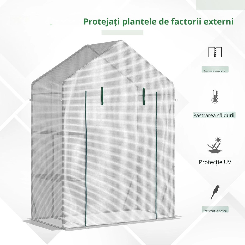 Outsunny Sera pentru Gradina din Otel, Sera pentru Plante, legume, fructe cu 2 Rafturi si Usa tip Rulou, Alb | Aosom Romania