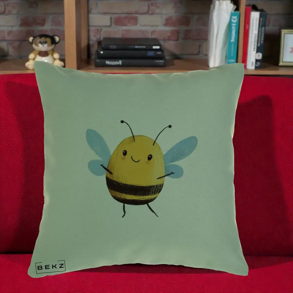 Perna Decorativa Buburuza pe Trifoi cu Patru Foi, 40x40 cm, Verde, Husa Detasabila, Perna Inclusa, BEKZ®