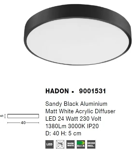Plafoniera LED moderna design slim 40cm HADON neagra NVL-9001531
